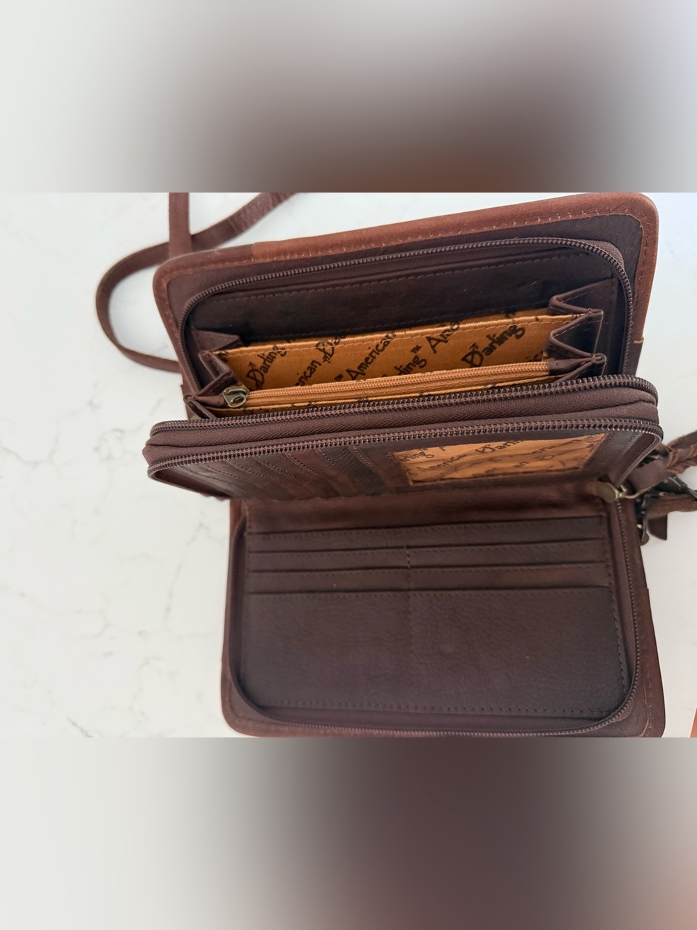 American Darling Brown Leather Organizer Crossbody Wallet